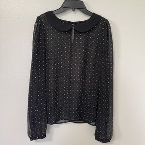 Debenhams london black and white heart print collared elastic wrist sleeve top